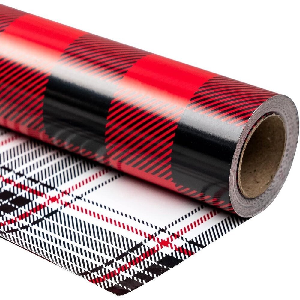 Elegant Black and Red Plaid Wrapping Paper for Holiday Gifting - 46.5 Sq Ft